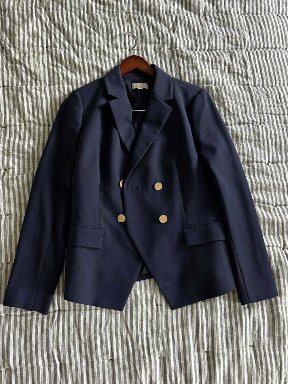 LOFT Navy Double-Breasted Blazer